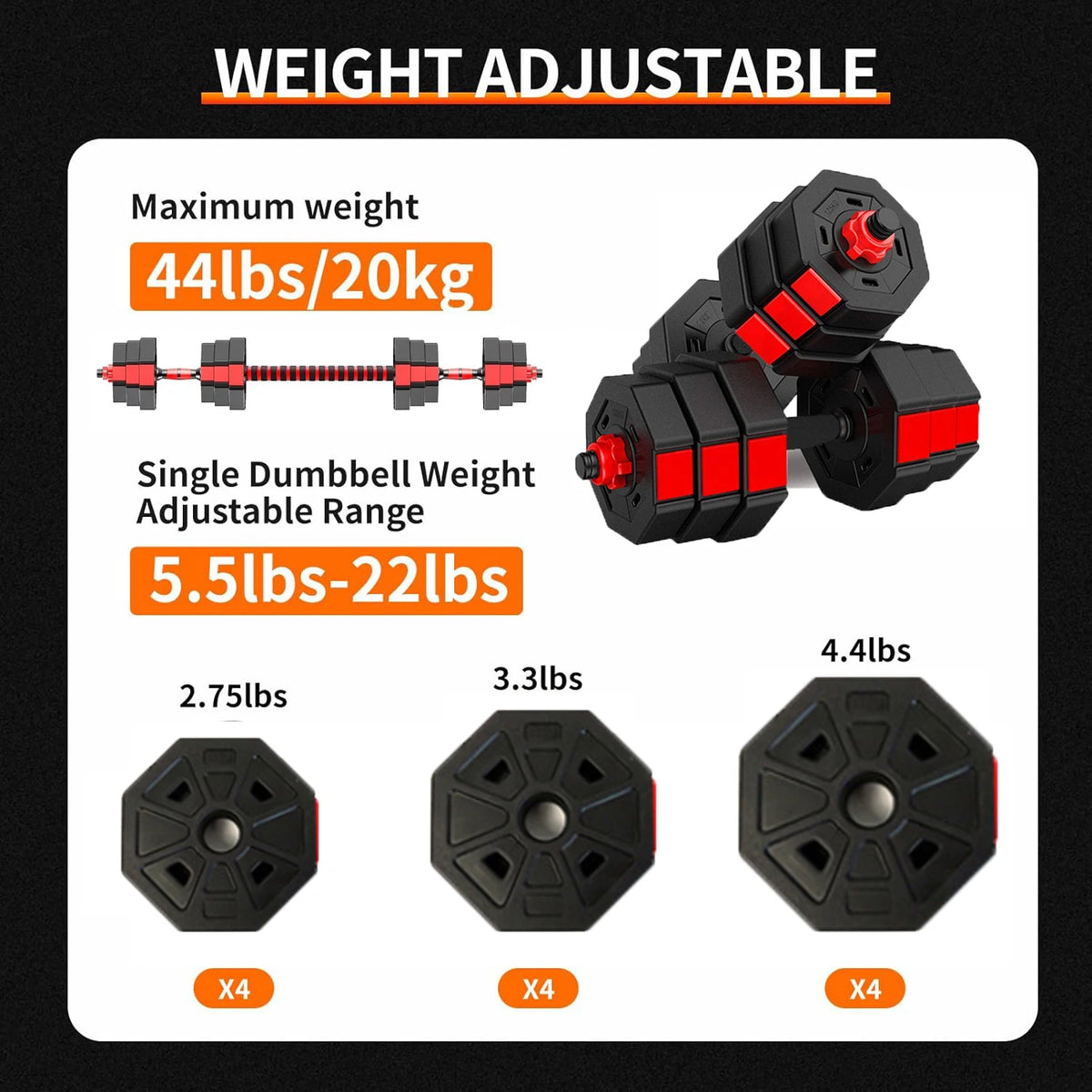 2-in-1 Adjustable Dumbbell and Barbell Set
